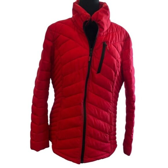 Nautica Womens Red Quilted Puffer Jacket With Black Accents & Zip Front Closure - Picture 1 of 12